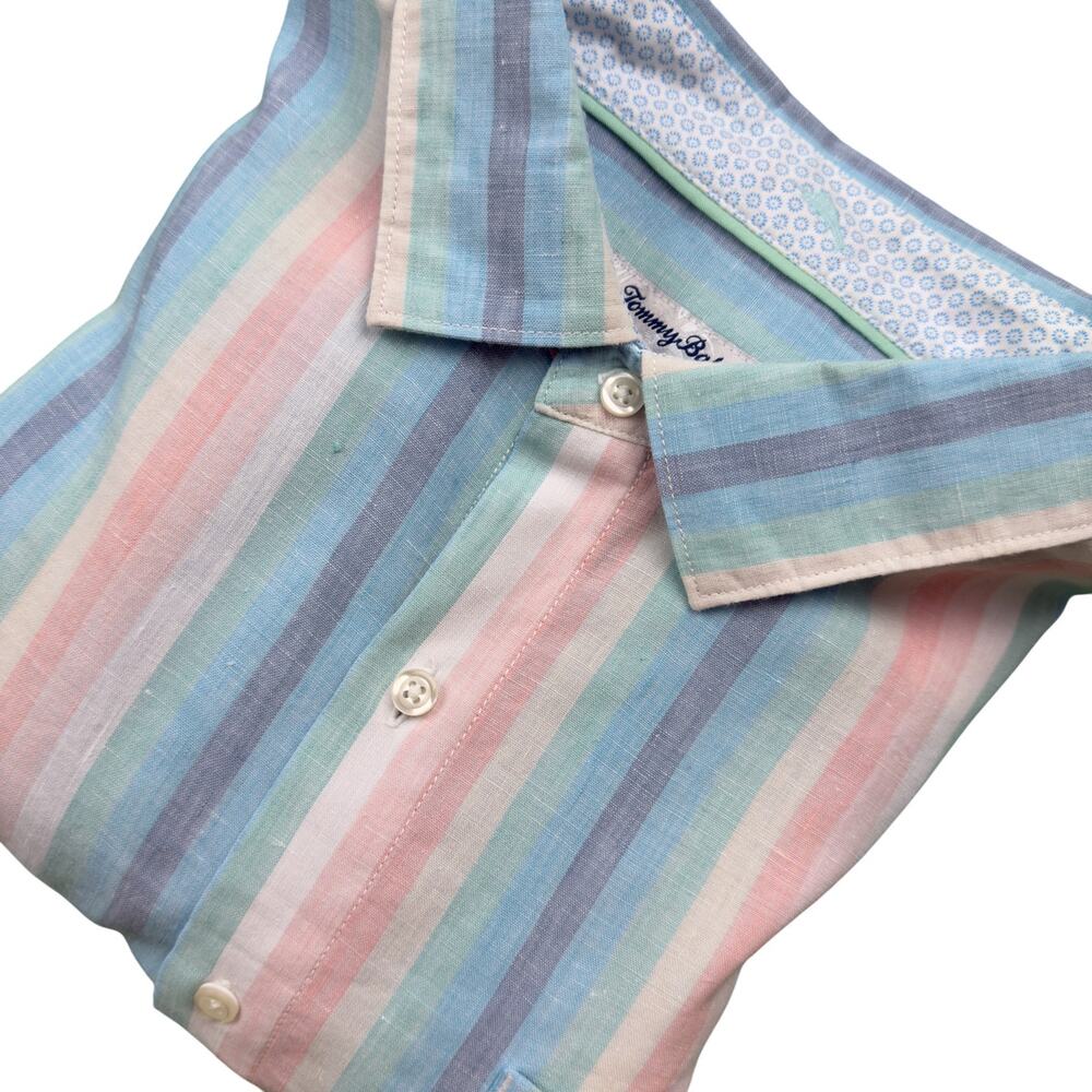 Tommy Bahama Men's LRG Linen Blend Muted Pastel Stripe L/S Button Down Shirt
